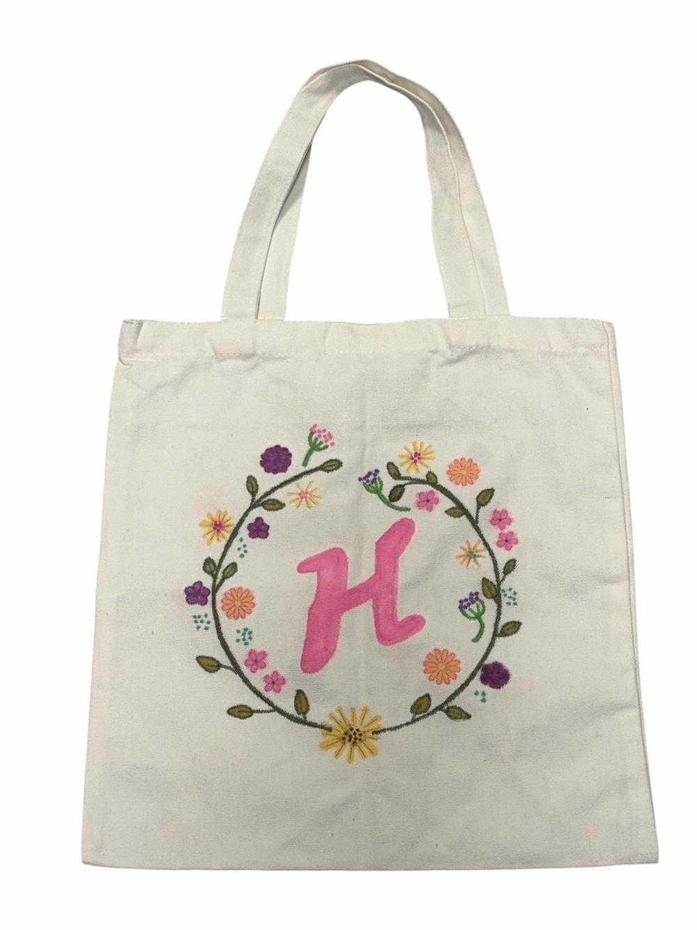 Personalized Pink Monogram H Floral Canvas Tote Bag